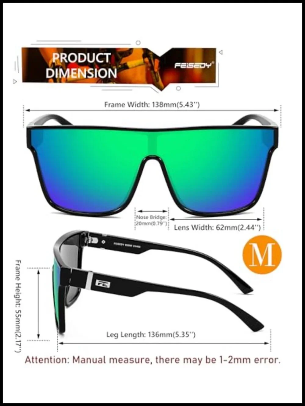 Oversized Square Mirrored Sunglasses UV400 Driving Beach Shades